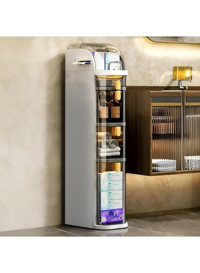 ناما خزانة أرضية ضيقة للحمام بأربع طبقات مع درج بلاستيك ٧.١ بوصة ومنظم ومعاها علبة مناديل وعجلات، خزانة حمام رفيعة مضادة للمية للطبخ الصغير وغسيل الملابس وغرفة المعيشة والفجوة عند التواليت - Image 1